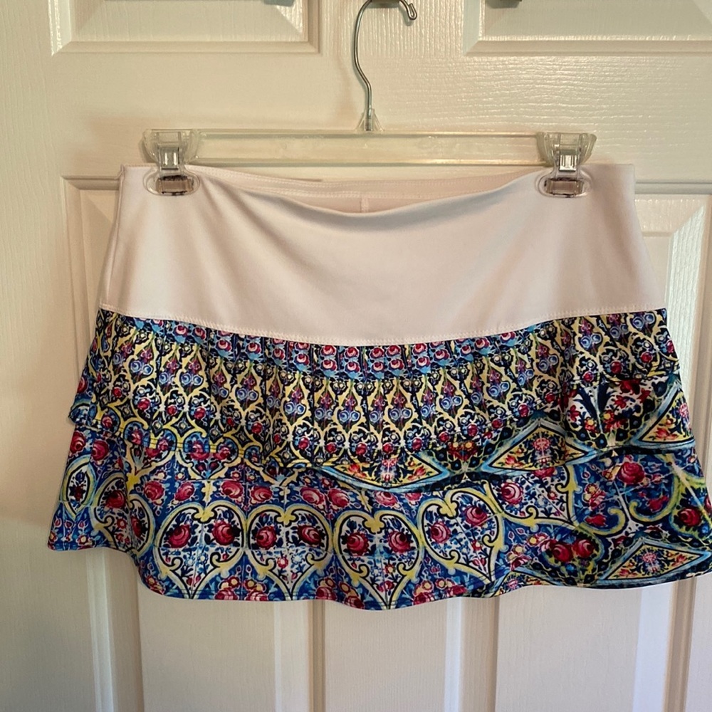 Lucky in Love large tennis skirt. Fun colors! White shorts under.